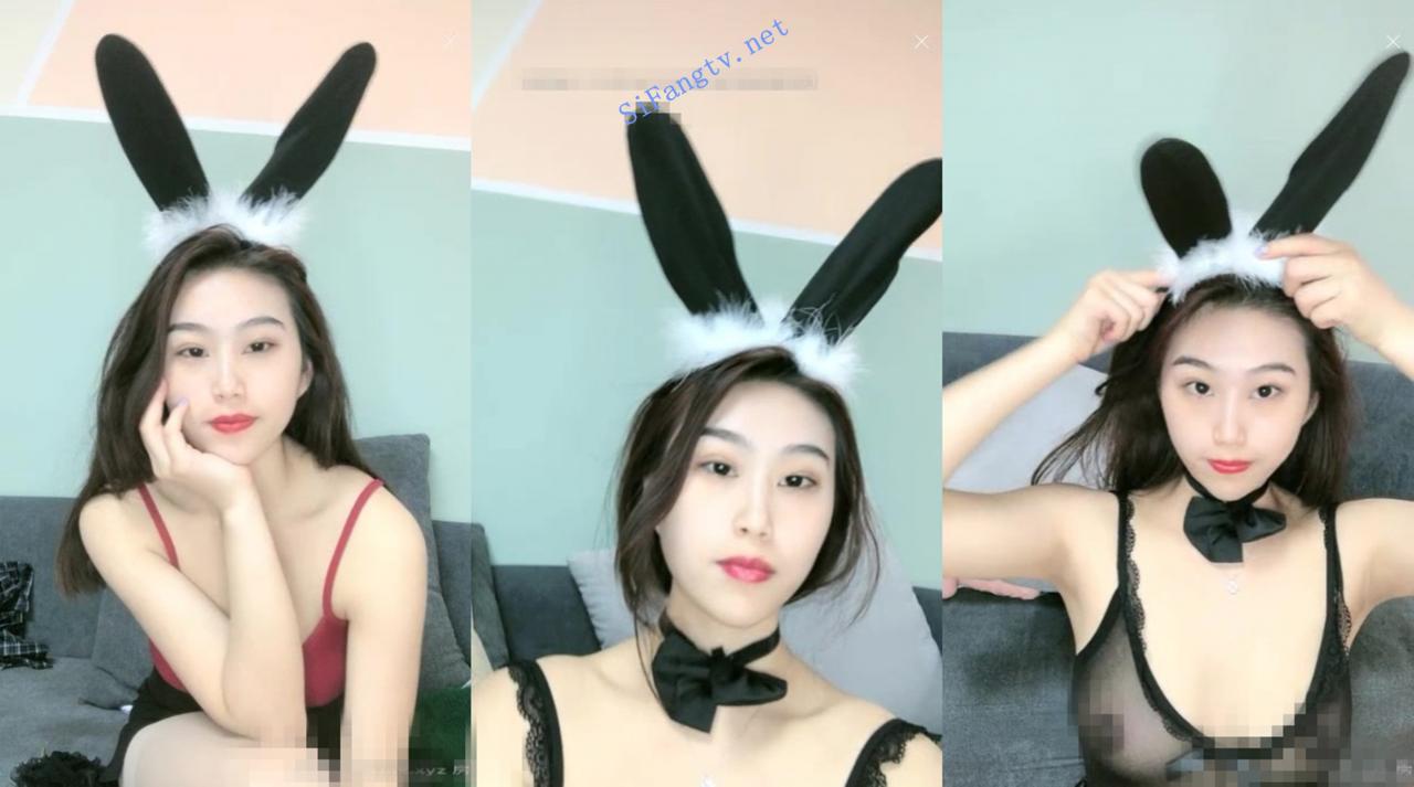 杭州颜值主播 小圆黎惠子 兔耳朵 透明装 假鸡巴道具自慰 图 01